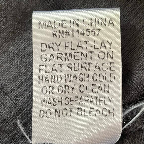 THML Charcoal White Embroidered Boho Top SMALL Peplum Flutter Sleeve Casual - Picture 7 of 8